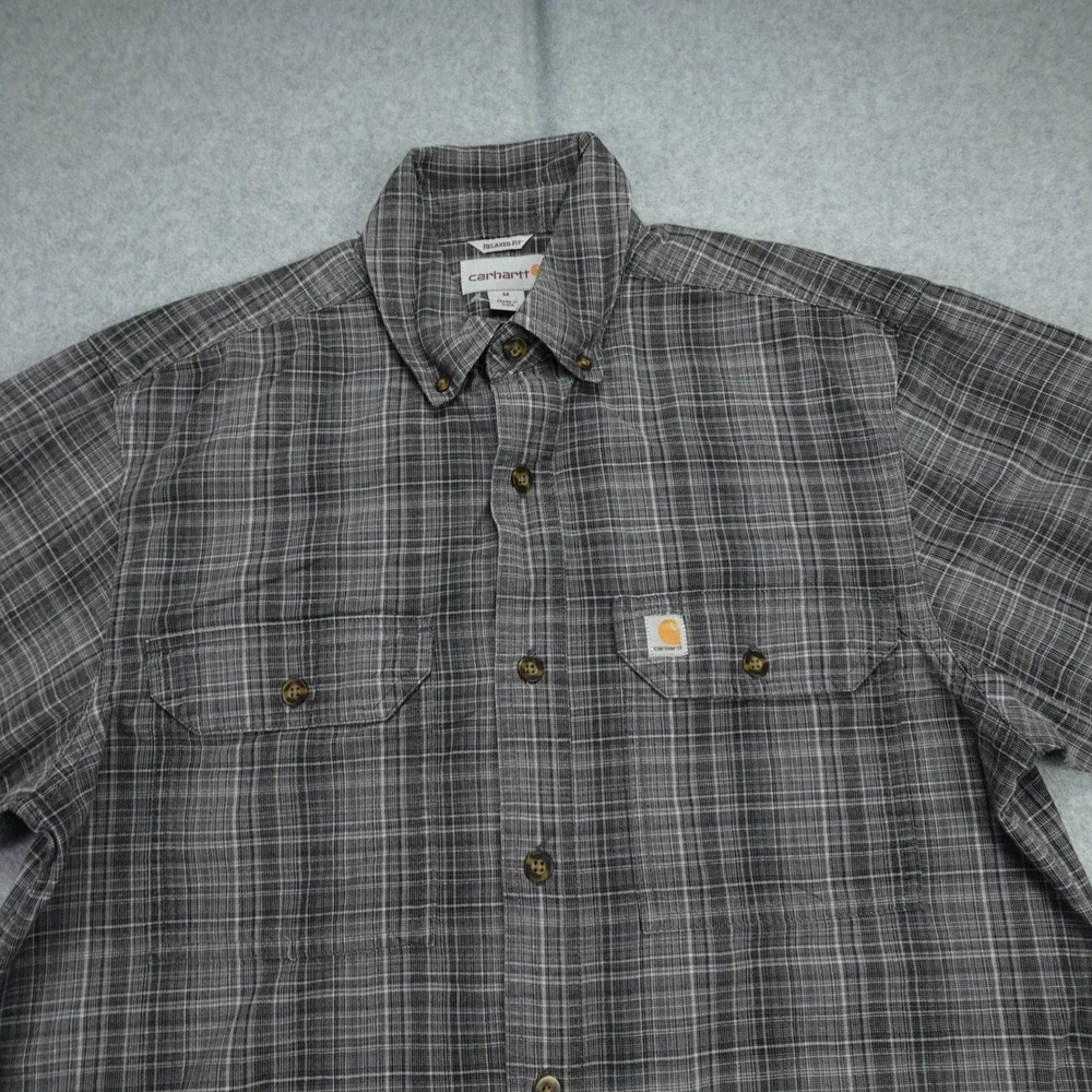 Carhartt Shirt Mens M Gray Plaid Relaxed Fit Long Sleeve Button Up Workwear‎